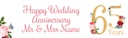 Personalised 65th Wedding Anniversary Banner - Floral Design - Custom Text