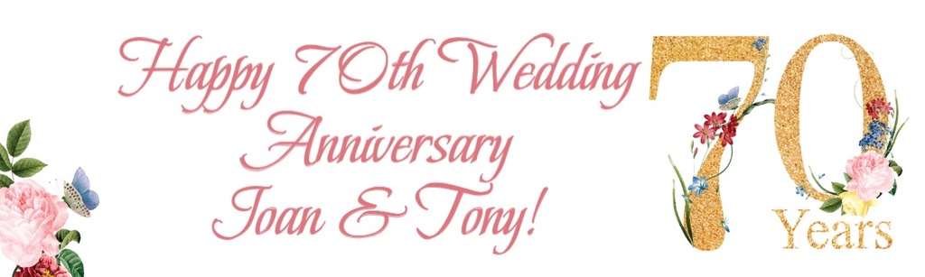 Personalised 70th Wedding Anniversary Banner - Floral Design - Custom Text