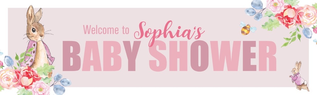 Personalised Baby Shower Banner - Pink Rabbit Floral Welcome - Custom Name
