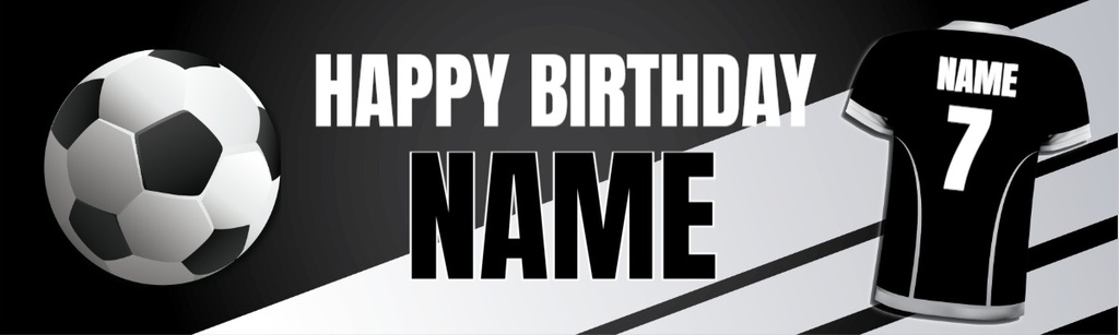 Personalised Birthday Banner - Black Football Shirt- Custom Text