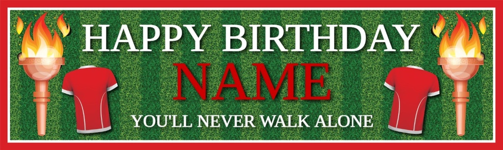 Personalised Birthday Banner - Liverpool Football Red- Custom Text