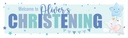 Personalised Christening Banner - Blue & Cute Elephant - Custom Name