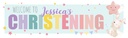 Personalised Christening Banner - Bunny & Stars - Custom Name