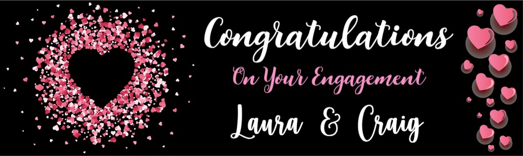 Personalised Engagement Party Banner - Pink Love Hearts - Custom Name