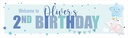 Personalised Happy 2nd Birthday Banner - Blue & Baby Elephant - Custom Name