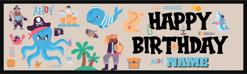 Personalised Happy Birthday Banner - Ahoy! Under The Sea Pirate - Custom Name