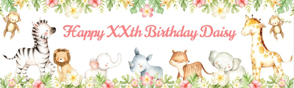 Personalised Happy Birthday Banner - Baby Safari Animals - Custom Age
