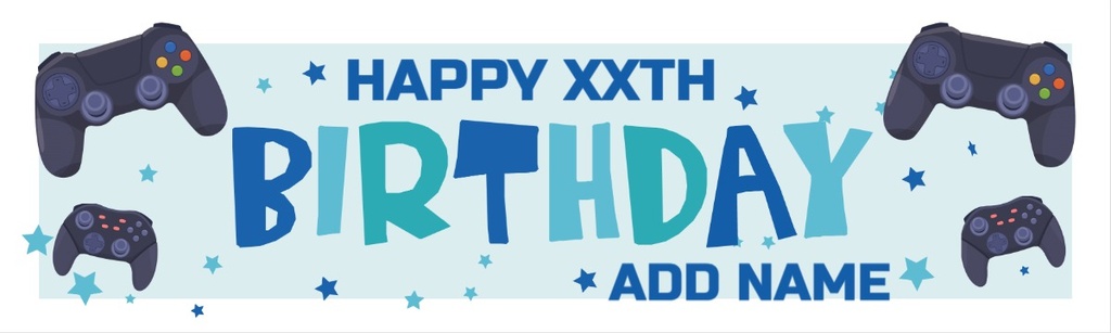 Personalised Happy Birthday Banner - Blue Gaming - Custom Name