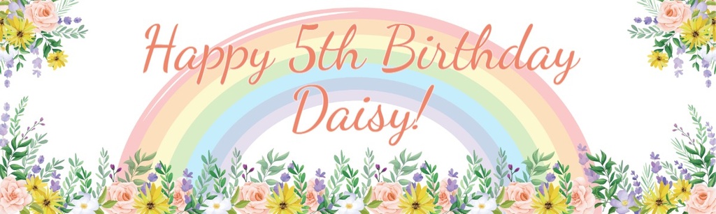 Personalised Happy Birthday Banner - Floral Rainbow - Custom Text