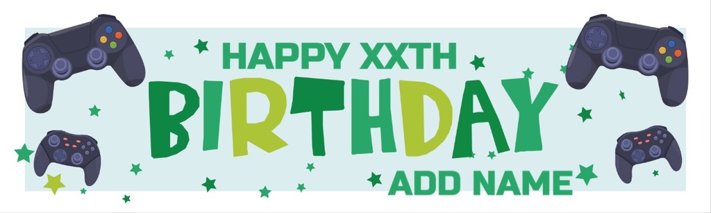 Personalised Happy Birthday Banner - Green Gaming - Custom Name
