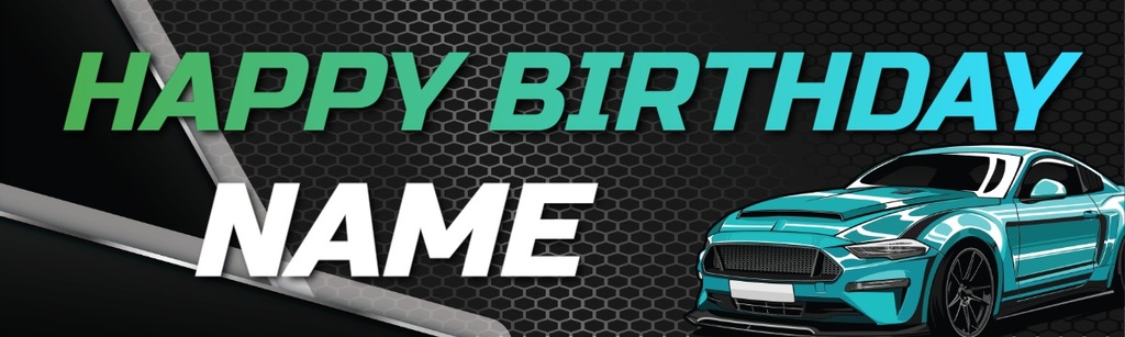 Personalised Happy Birthday Banner - Green Sports Car - Custom Name