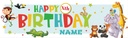 Personalised Happy Birthday Banner - Jungle Animals - Custom Name & Age
