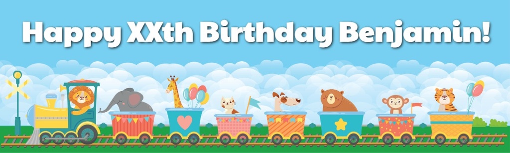 Personalised Happy Birthday Banner - Lion Circus Train - Custom Text