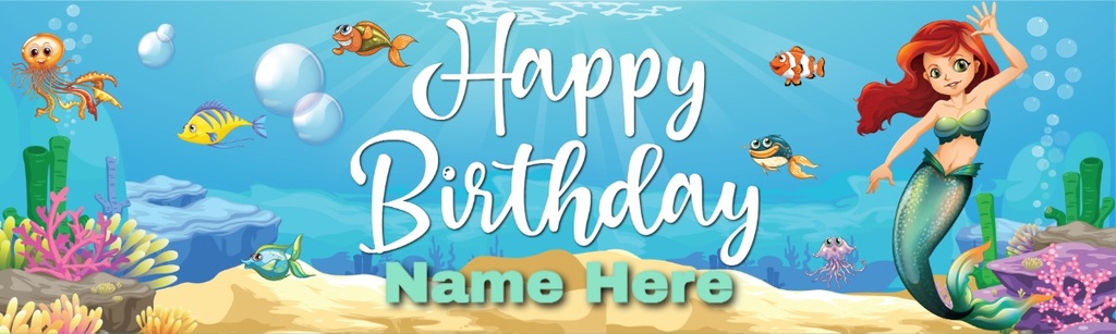 Personalised Happy Birthday Banner - Little Mermaid - Custom Name