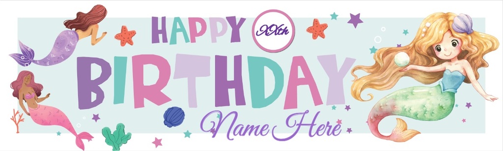 Personalised Happy Birthday Banner - Mermaid - Custom Name & Age
