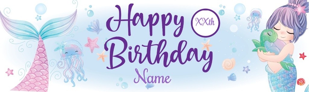 Personalised Happy Birthday Banner - Mermaid Friends - Custom Name & Age