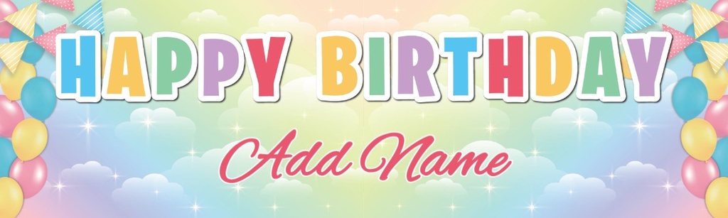 Personalised Happy Birthday Banner - Rainbow Balloons - Custom Name