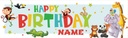 Personalised Happy Birthday Banner - Safari Animal Party Kids - Custom Name