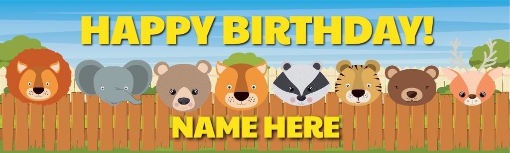 Personalised Happy Birthday Banner - Safari Animals Kids - Custom Name