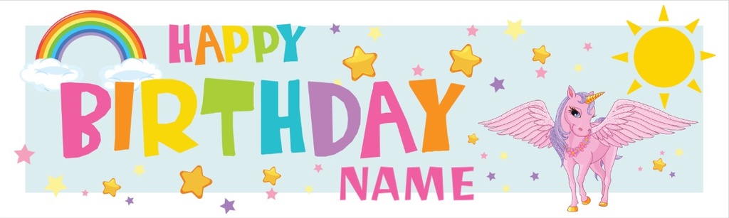 Personalised Happy Birthday Banner - Sunshine Rainbow Unicorn - Custom Name