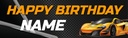 Personalised Happy Birthday Banner - Yellow Sports Car - Custom Name