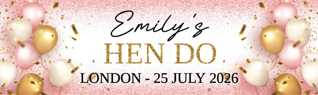 Personalised Hen Party Banner - Pink Balloons Welcome - Custom Name