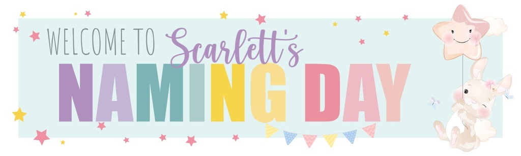 Personalised Naming Day Banner - Bunny & Stars - Custom Name