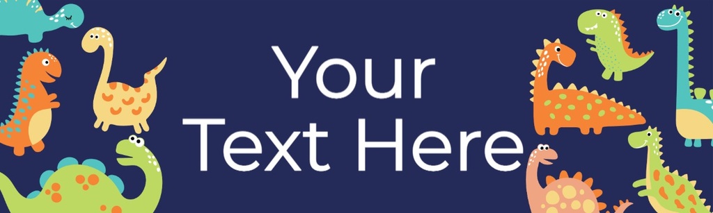 Personalised Party Banner - Blue Kids Dinosaur - Custom Text