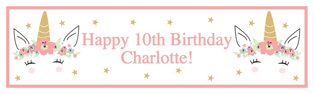 Personalised Party Banner - Flower Unicorn - Custom Text