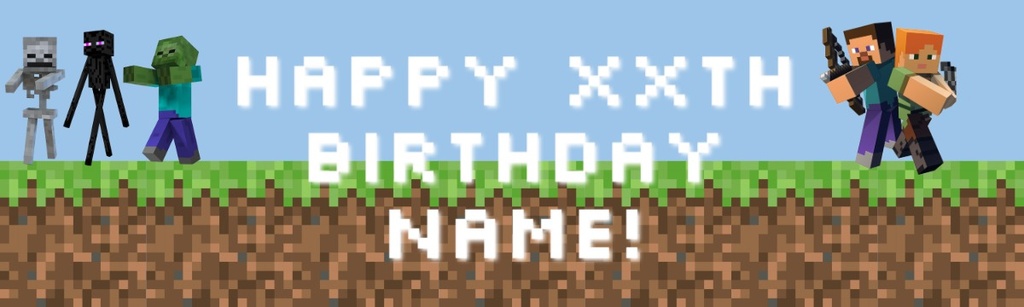 Personalised Party Banner - Gaming Kids Blocks - Custom Text