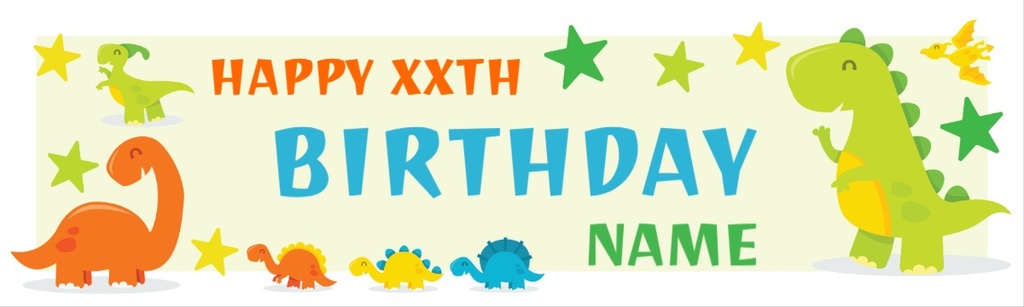 Personalised Party Banner - Kids Dinosaur & Stars - Custom Text