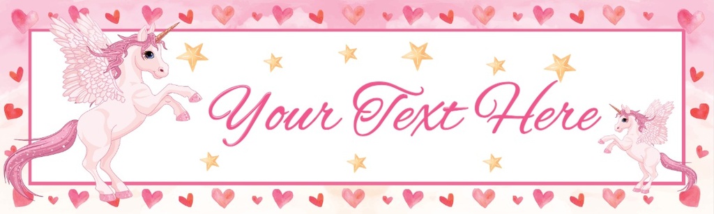 Personalised Party Banner - Pink Hearts & Unicorn - Custom Text
