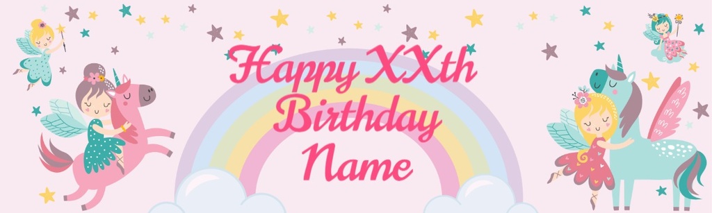 Personalised Party Banner - Rainbow Fairies & Unicorns - Custom Text