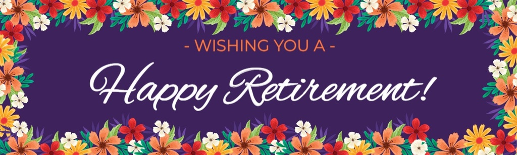 Personalised Retirement Banner - Purple & Bright Flowers - Custom Text