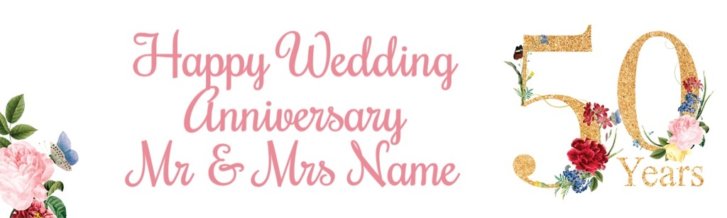 Personalised Wedding Anniversary Banner - Floral Design - Custom Text