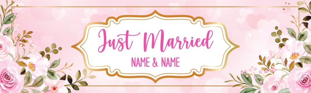Personalised Wedding Banner - Pink Floral Just Married - Custom Name