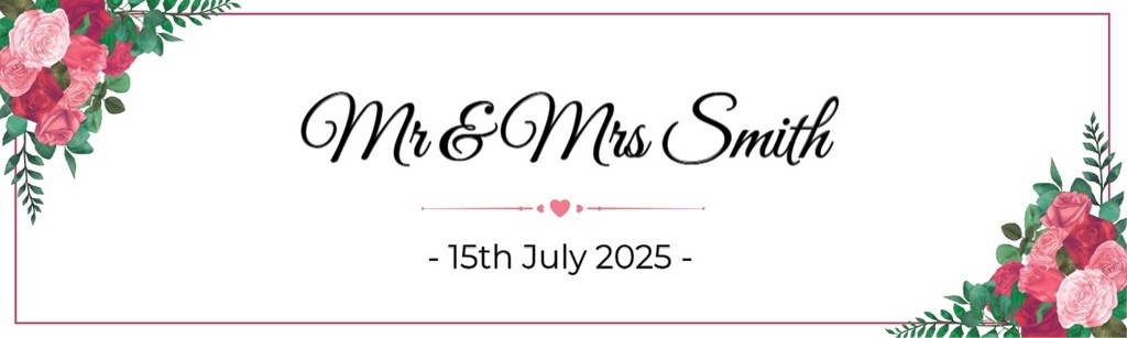 Personalised Wedding Banner - Pink Roses - Custom Name & Date