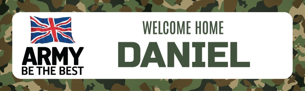 Personalised Welcome Home Banner - Army Camo Design - Custom Name