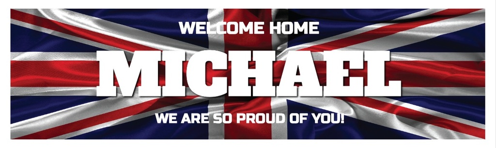 Personalised Welcome Home Banner - British Flag - Custom Name