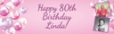 Happy 80th Birthday Banner - Pink Balloons - 2 Photo Upload