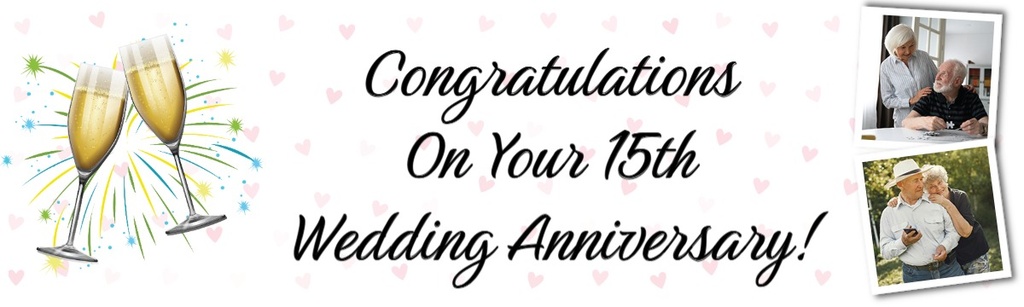 Personalised 15th Wedding Anniversary Banner - Champagne Design - 2 Photo Upload