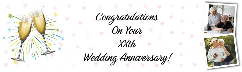 Personalised 55th Wedding Anniversary Banner - Champagne Design - 2 Photo Upload