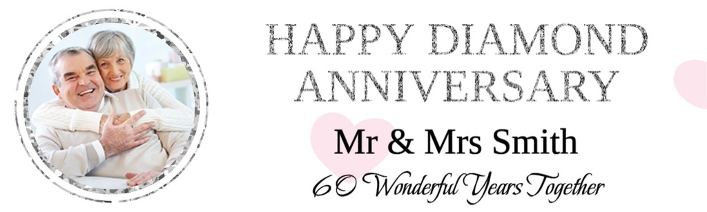 Personalised 60th Wedding Anniversary Banner - Diamond - 1 Photo upload