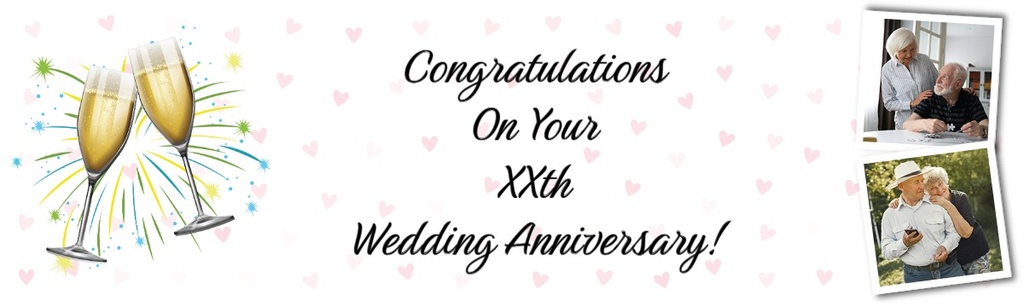Personalised 75th Wedding Anniversary Banner - Champagne Design - 2 Photo Upload