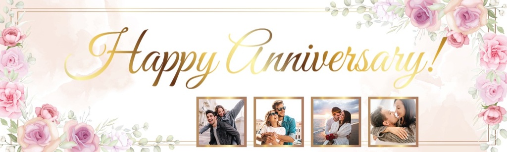 Personalised Anniversary Banner - Pink Floral - 4 Photo Upload