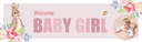 Personalised Baby Girl Banner - Pink Rabbit Floral Welcome - 1 Photo Upload