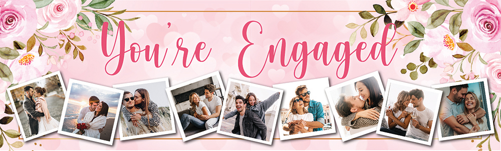 Personalised Engagement Banner - Pink Floral - 9 Photo Upload