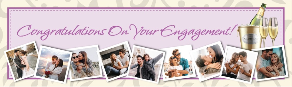 Personalised Engagement Party Banner - Champagne - 9 Photo Upload