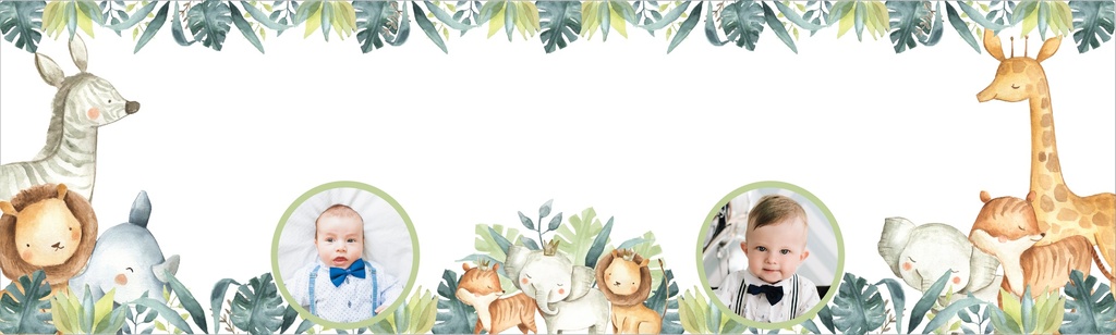 Personalised Happy 1st Birthday Banner - Safari Animal Friends - 2 Photo Upload