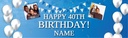 Personalised Happy 40th Birthday Banner - Blue & White - 2 Photo Upload